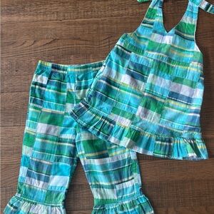 Kelly's Kids Blue and Green Plaid Capri/Halter Set Girls Size 5-6 EUC